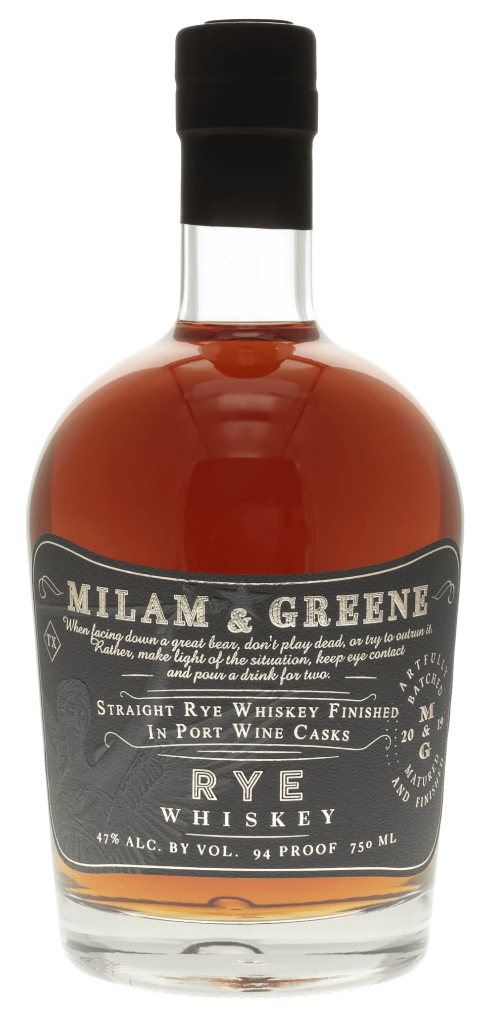 Milam & Greene Straight Rye Whiskey Finished in Port Wine Casks - 750 ml