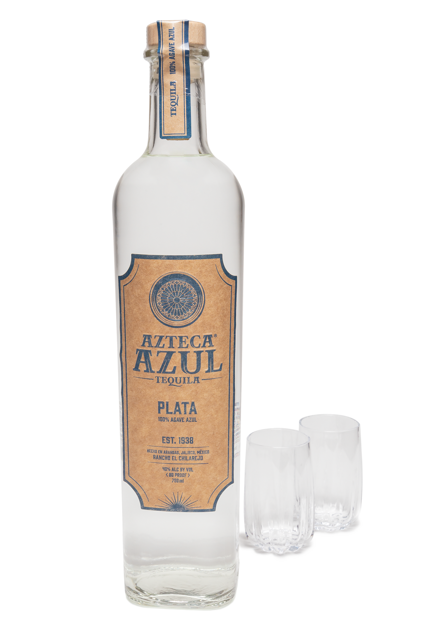 Azteca Azul Plata and Shot Glass Bundle