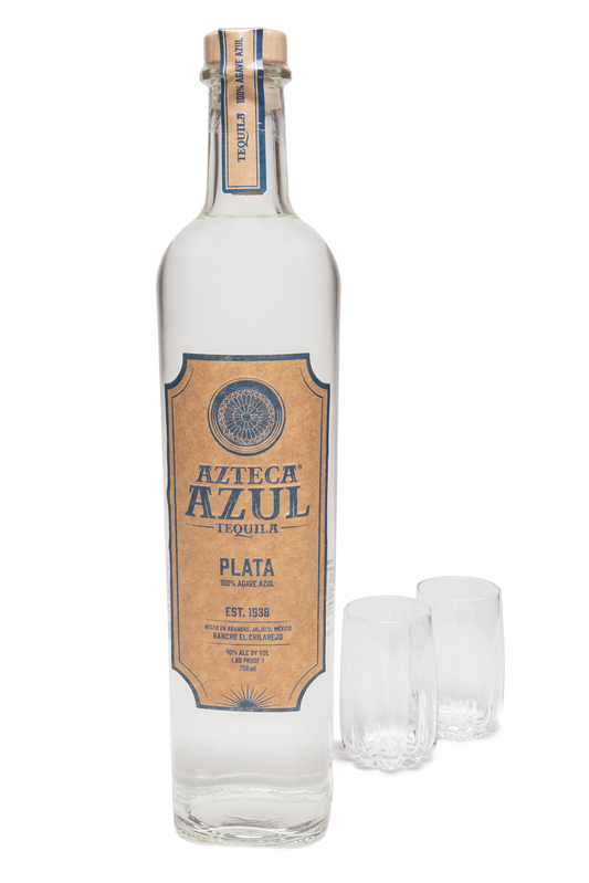 Azteca Azul Plata and Shot Glass Bundle