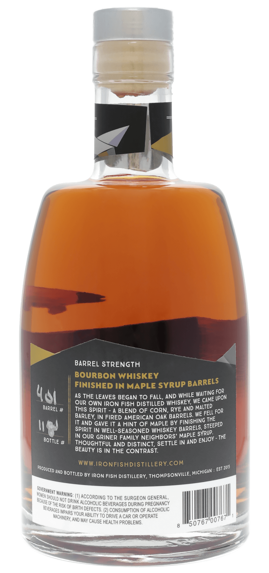 Iron Fish Barrel Strength Bourbon Whiskey Finished In Maple Syrup Barrels